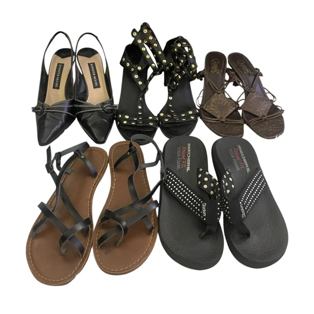5 Pairs Women’s Size 7 Shoes Sandals Heels Bundle Dress Shoes Black & Brown